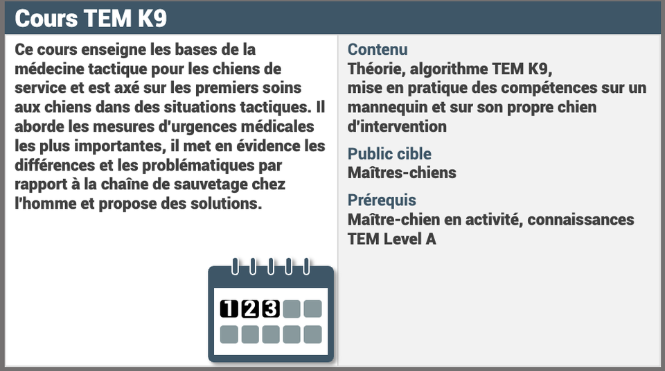 Formation continue � M�decine Tactique pour chien de service �