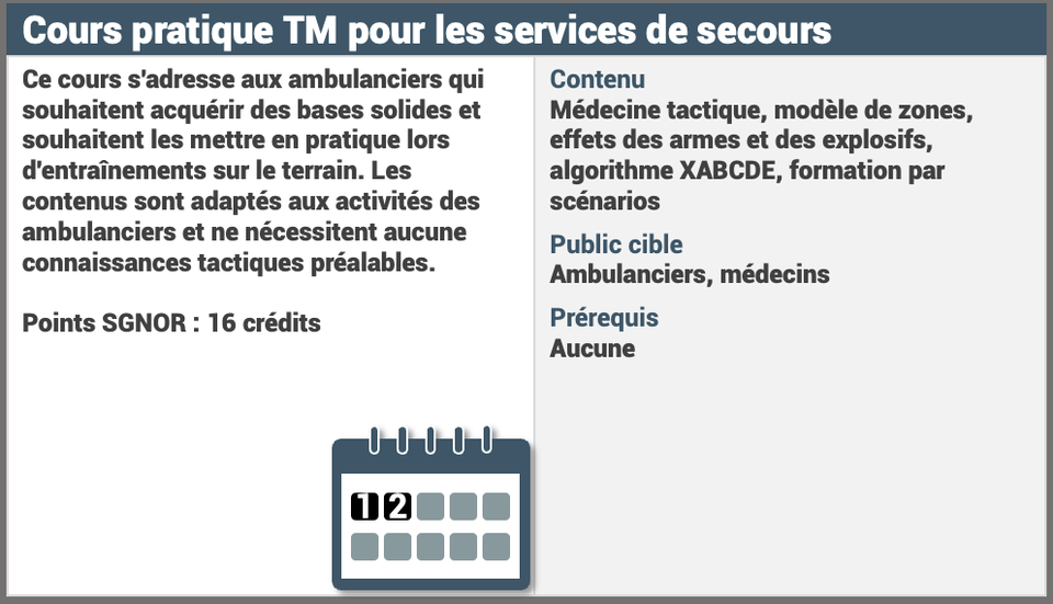 Formation continue � M�decine tactique dans les services de secours �